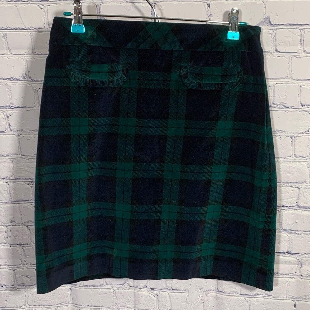 Talbots Womens Plaid Velvet Pencil Skirt Blue Green Size 4 Kilt Preppy Holidays
